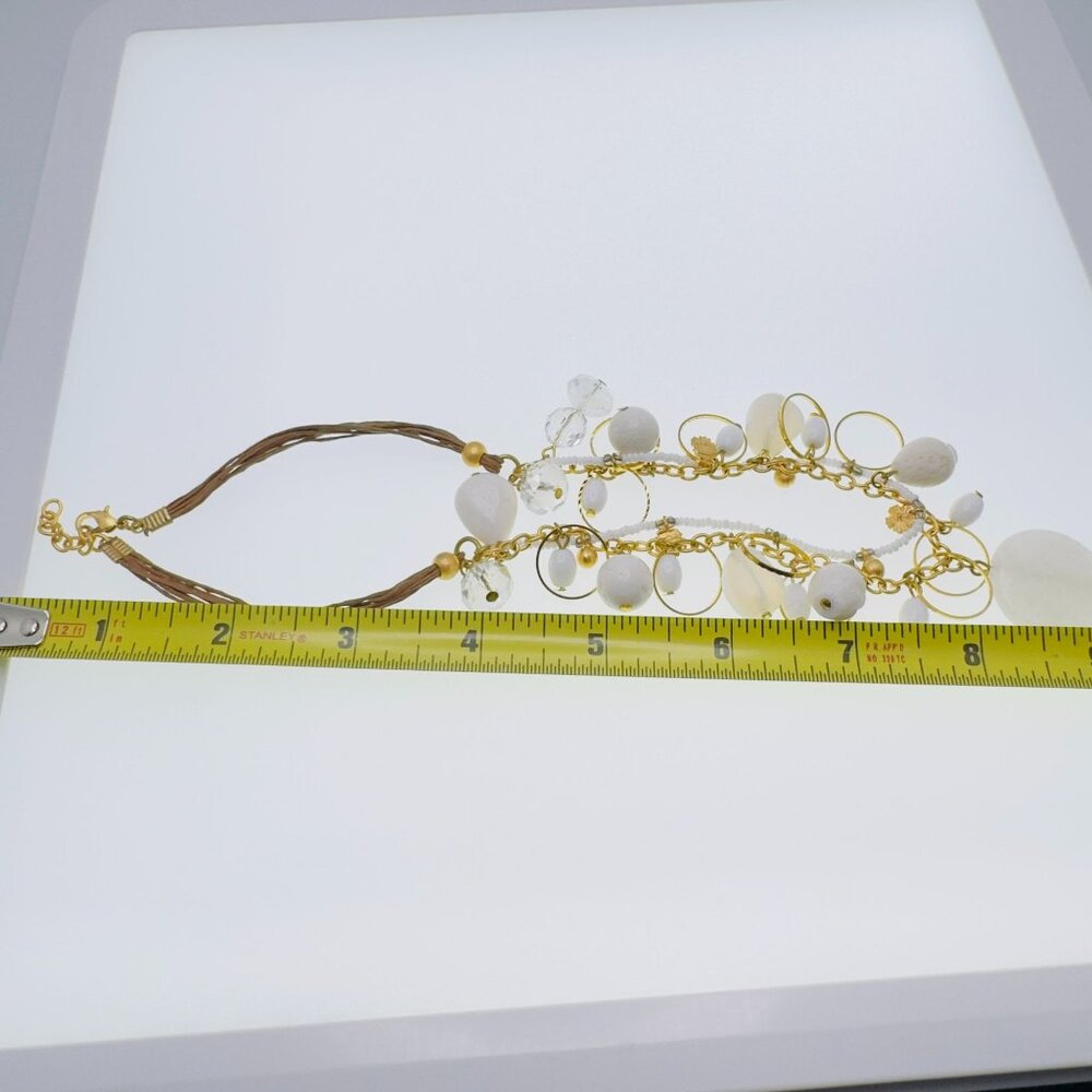 Gold & White Layered Necklace With Beads & Crystals Adjustable Lobster Clasp 18 - Picture 4 of 11